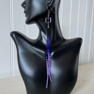 Black, cobalt blue & lavender seed bead earrings